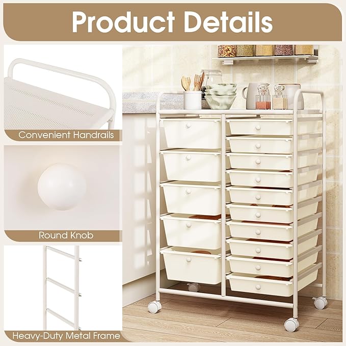 DORTALA 15-Drawer Rolling Storage Cart - Image 7