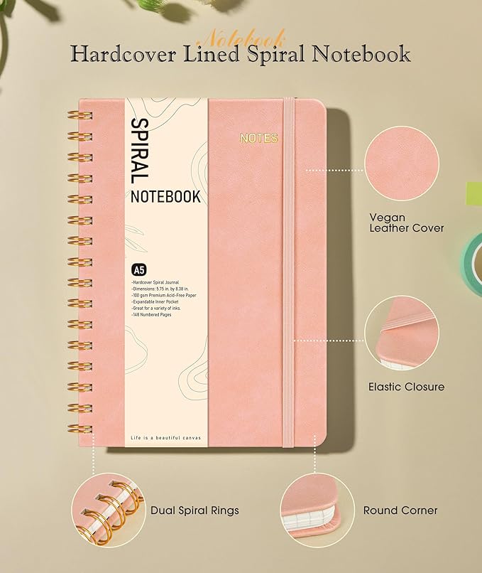 Dotted Spiral Journal Notebook, A5 Hardcover Spiral Journals - Image 2