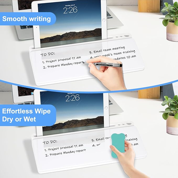 Desktop Glass Whiteboard with Storage, Desk White Board with Computer Keyboard - Image 5