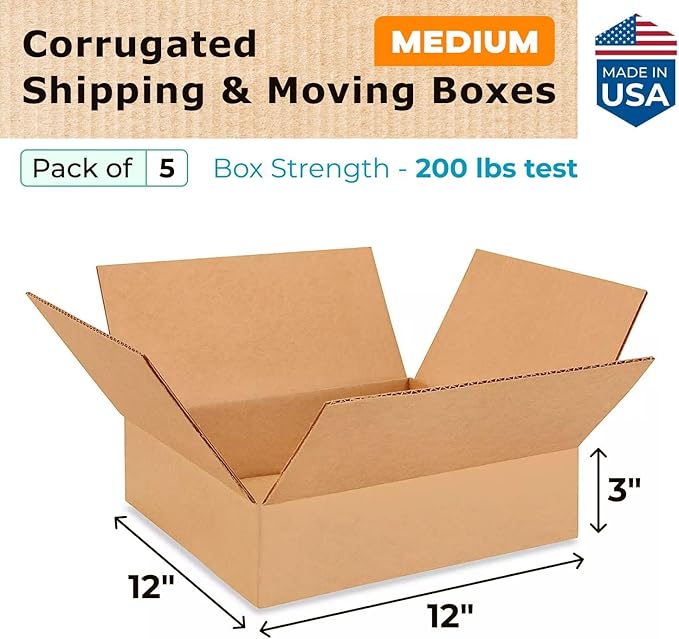 Medium Moving & Shipping Boxes 12 x 12 x 3 inches - Image 2