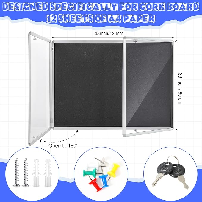 Enclosed Bulletin Board 48" x 36" Weather Resistant Lockable Notice Cork - Image 2