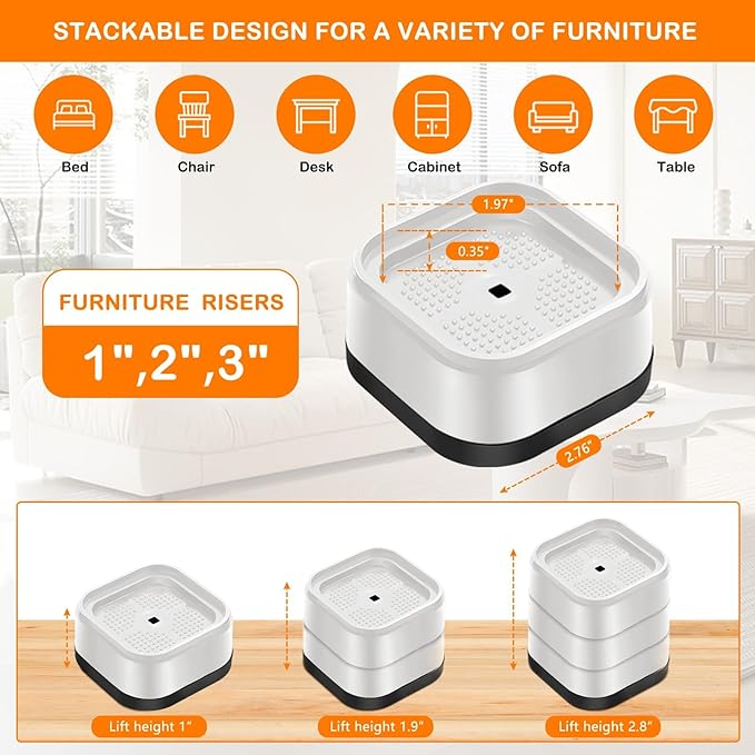 shouwuhho 12 Pack Furniture Risers Adjustable Bed Risers Heavy Duty Lifts - Image 2