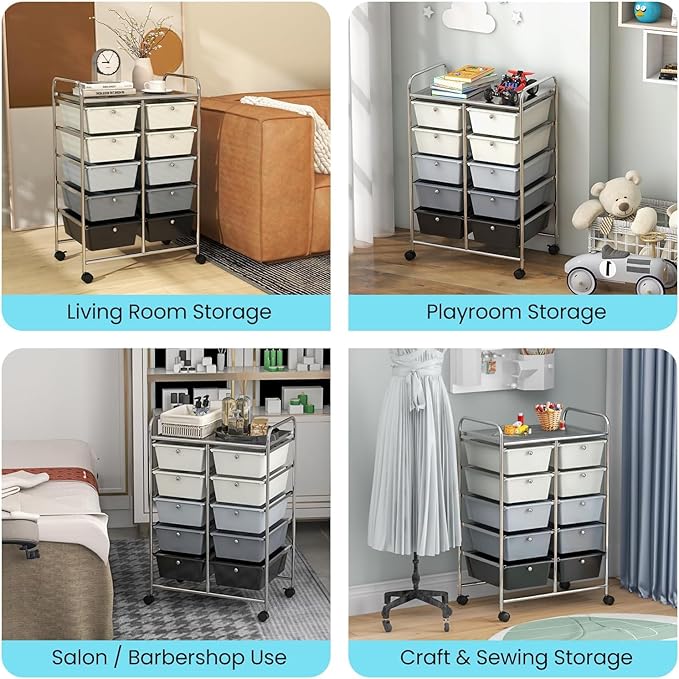 LDAILY 10 Drawer Rolling Cart, Storage Cart Organizer on Wheels, Drawer Cart - Image 8