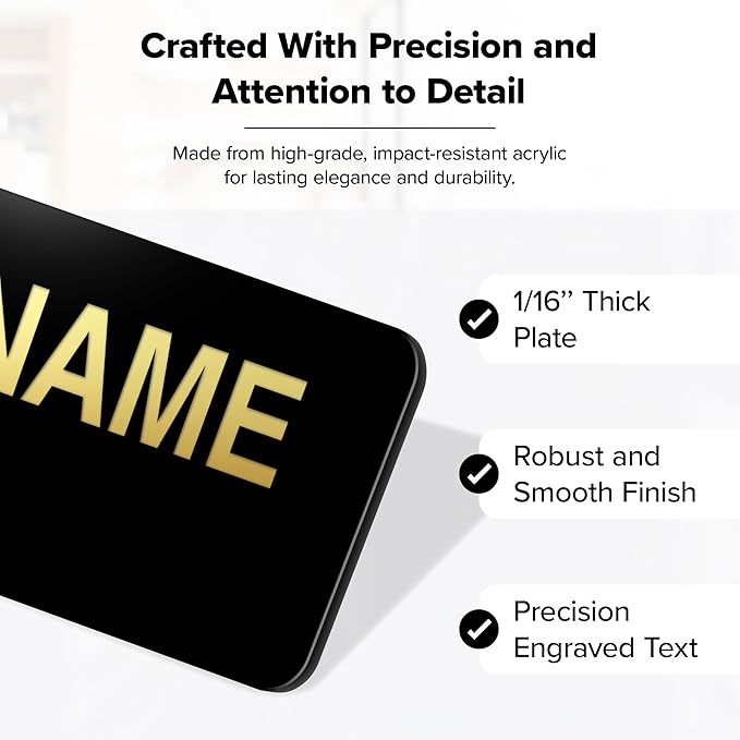 Name Tag, Magnetic Black and Gold Name Tags, Personalized Name Tags, 1.5x3 - Image 3