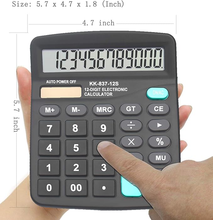 Calculators for Desk, BESTWYA 12-Digit Dual Power Handheld Desktop Calculator - Image 6