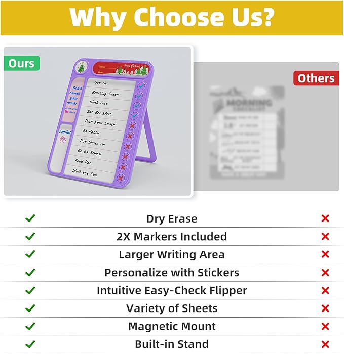 Magnetic Chore Chart for Kids, ADHD Task Tracker Easy-Check Routine Dry Erase - Image 4