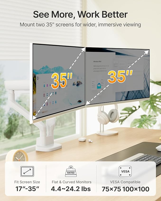 monTEK Dual Monitor Arm, Mechanical Spring Monitor Arm - Image 2