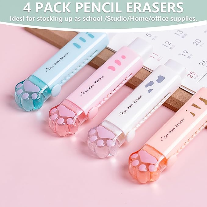 Daphilly Retractable Eraser for Pencils Cute Cat Erasers Pink Kawaii Erasers - Image 5