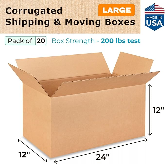 Large Shipping & Moving Boxes 24"L x 12"W x 12"H - Image 2
