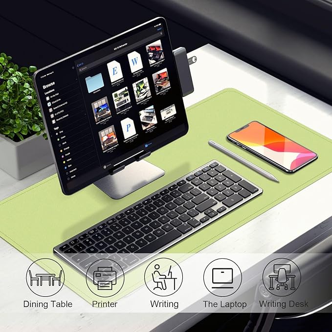 Matcha Green Leather Desk Pad Protector, 47.2'' x 23.6'', Suede Base Non-Slip - Image 5