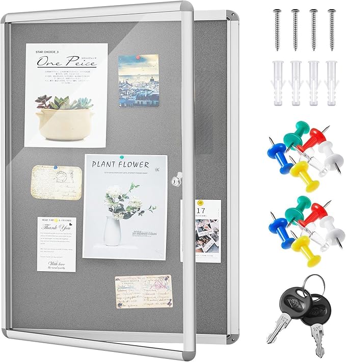Geetery 24 x 18 Inch Enclosed Fabric Bulletin Board Tamperproof Lockable by Geetery