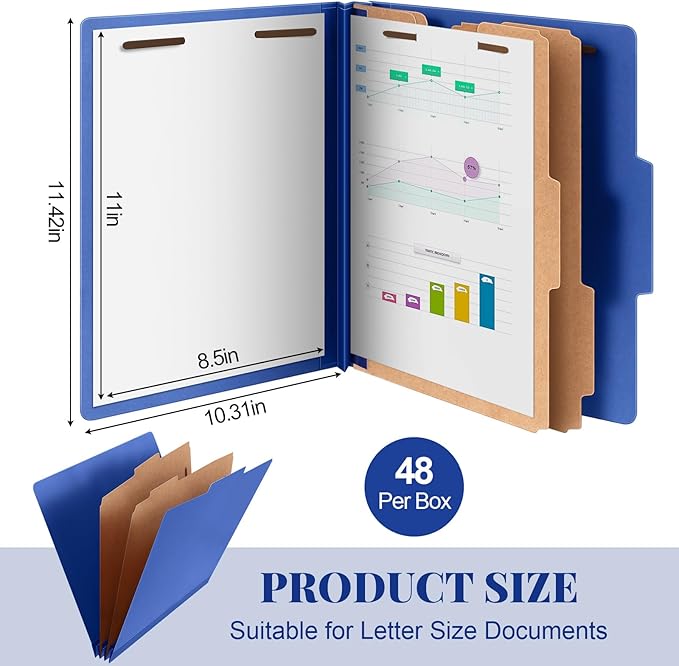 Skyygemm 60 Pcs Classification Folders Letter Size, 2 Divider Pressboard File - Image 2