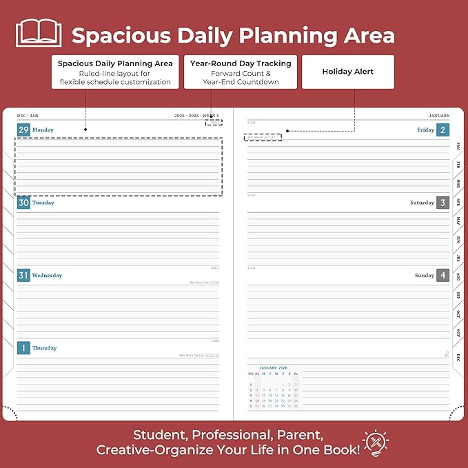 IN-LUXPRO Planner 2026 Daily Weekly and Monthly, 11.5"x8.5", 12 Months Spiral - Image 3