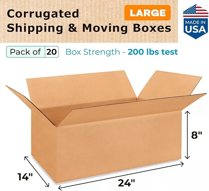 Large Shipping & Moving Boxes 24"L x 14"W x 8"H - Image 2