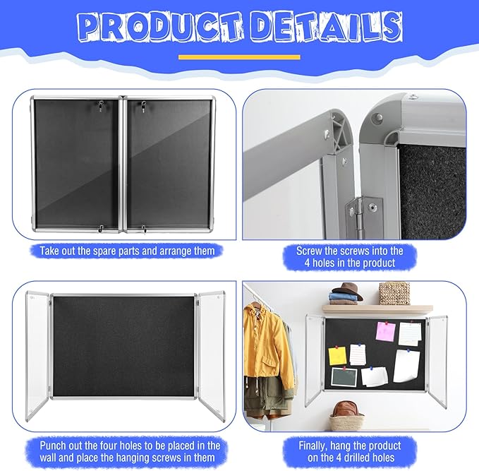 Enclosed Bulletin Board 48" x 36" Weather Resistant Lockable Notice Cork - Image 3