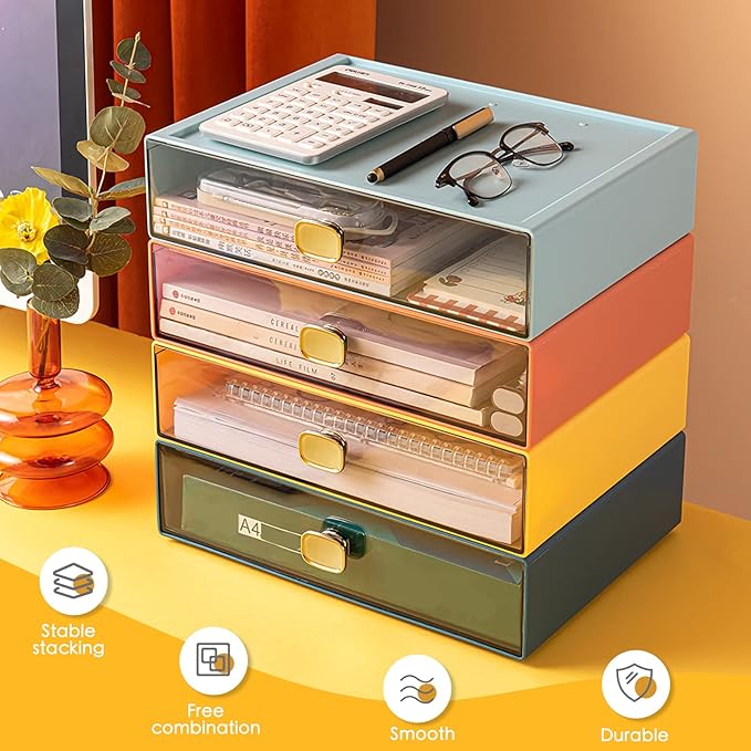DETEIN Stackable Desk Organizer Drawer 13"Wx9"Lx3.3"H Large Desktop Storage - Image 7