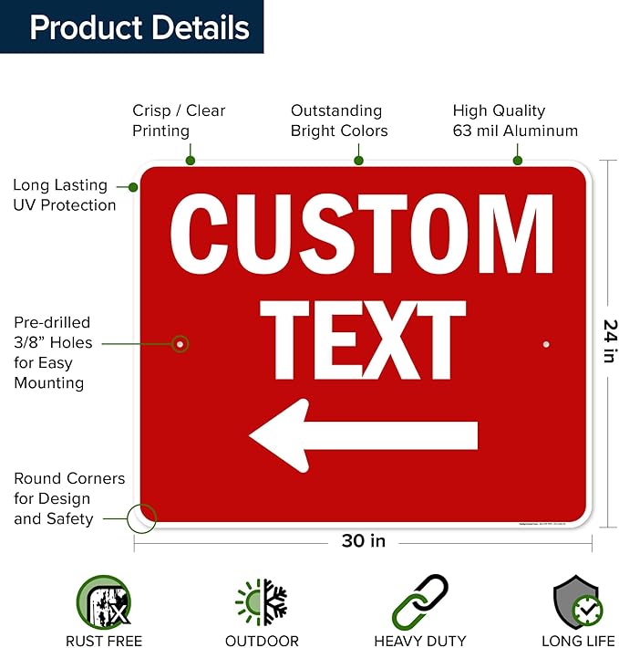 Custom Arrow, Custom Directional Sign, Left Arrow, 24x30 Inches, Rust Free .063 - Image 6