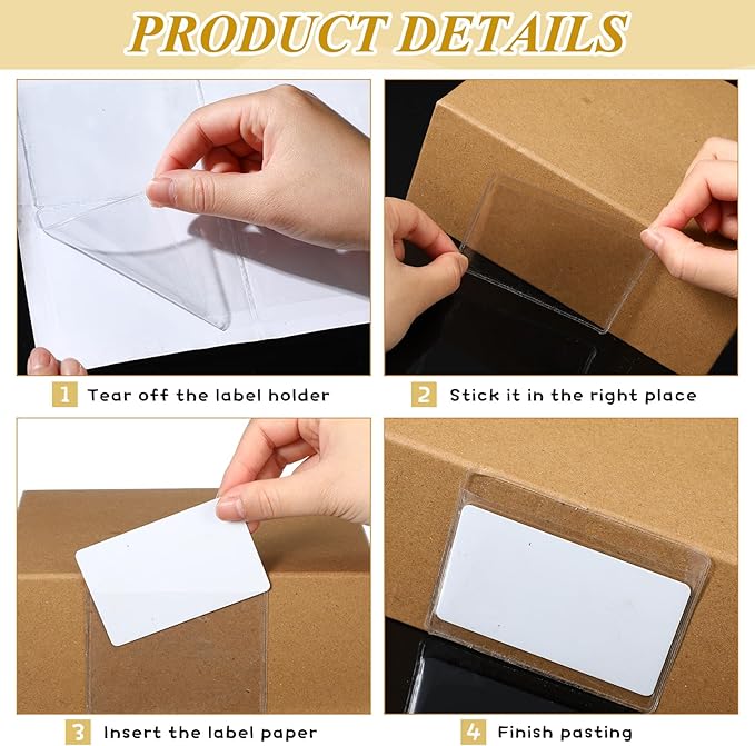Jeyiour 100 Pcs Label Holders Adhesive Nameplate Pockets Storage Bin Labels - Image 6
