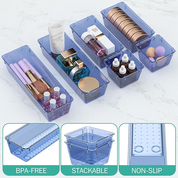 WOWBOX 12 Pack Clear Drawer Organizer Set, Acrylic Drawer Storage Trays - Image 3