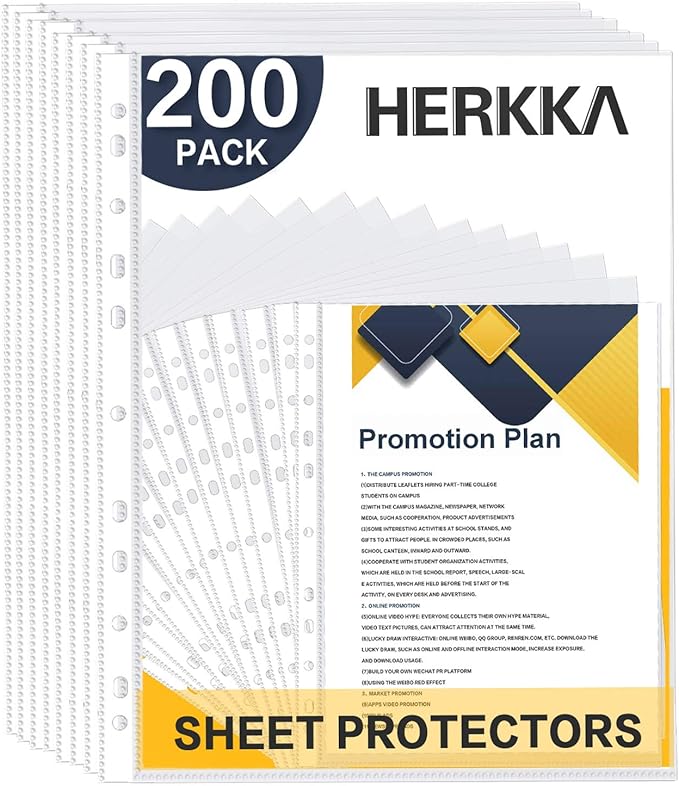 Sheet Protectors, HERKKA 200 Pack Upgrade Clear Plastic Page Protectors Sheet by HERKKA