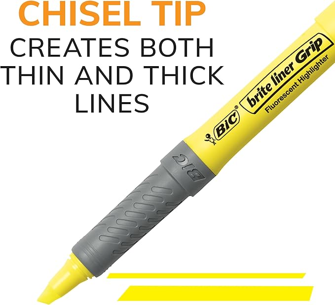 BIC Brite Liner Grip Highlighters, Chisel Tip, 5-Count Pack of Highlighters - Image 3