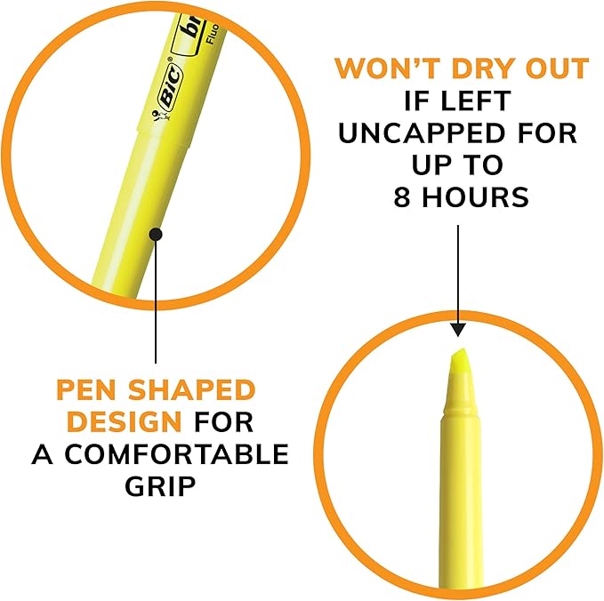 BIC Brite Liner Highlighters, Chisel Tip, 12-Count Pack of Yellow Highlighters - Image 6