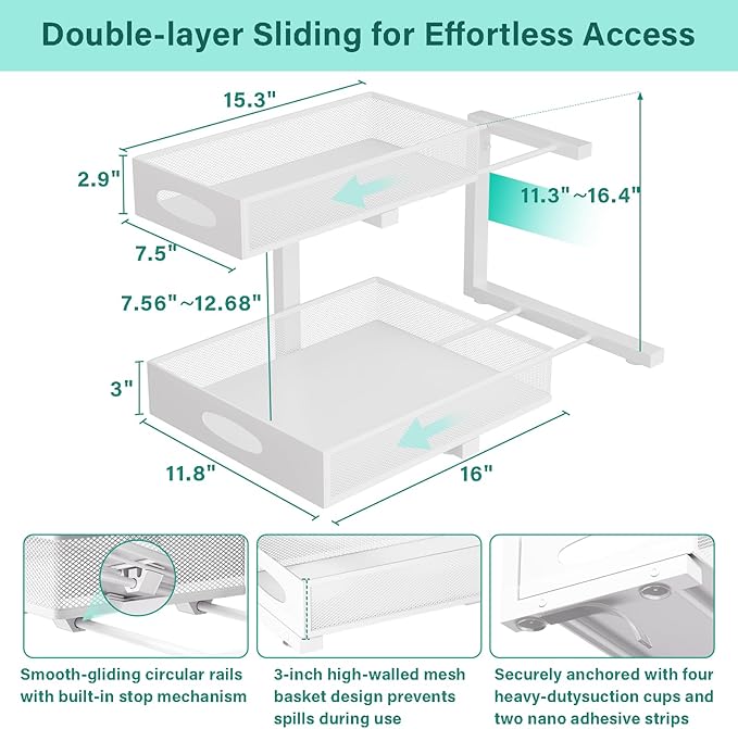 Beleeb Under Sink Organizer, Extra-Wide Upgrade, 2 Pack 2 Tier Metal Slide Out - Image 2