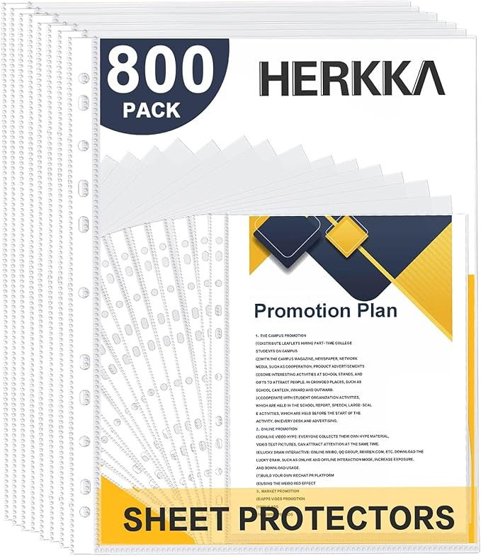 Sheet Protectors, HERKKA 800 Pack Heavy Duty Clear Plastic Page Protectors by HERKKA