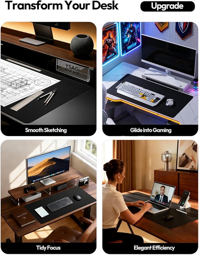 YSAGi Leather Desk Protector, Office Mat, Large Mouse Mat, Non-Slip PU Leather - Image 2