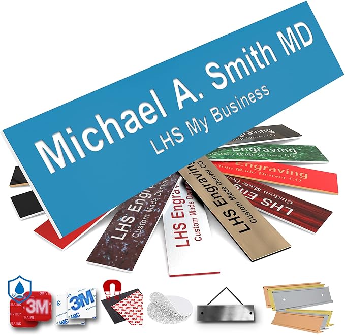 Engraved Name Plates for Door Sign Personalized Light Blue Plastic Plaque by LHS+My+Business