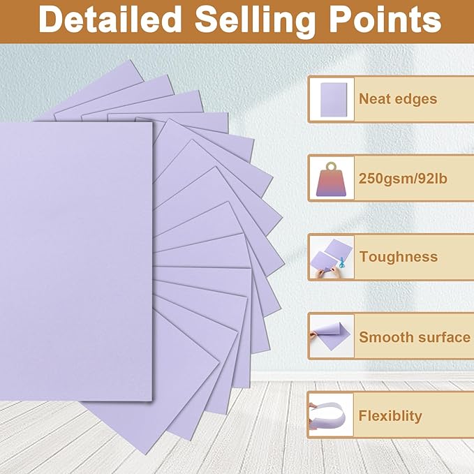 Silunkia 28 Sheets Purple Cardstock 8.5 x 11 Certificates Paper, 250gsm/92lb - Image 3