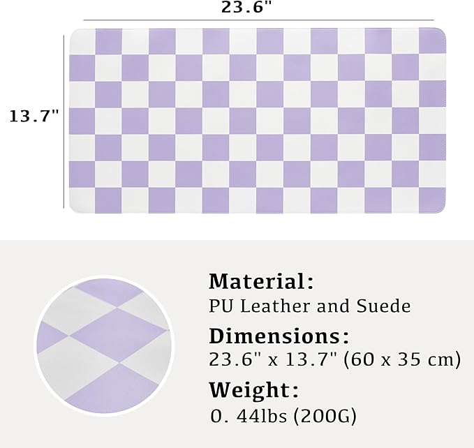 Ohocut Checkered Desk Mat, Large Cute Aesthetic Retro PU Leather Computer - Image 3