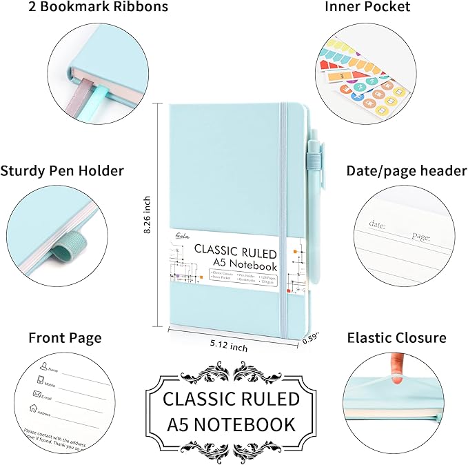 feela 5 Pack Notebooks Journals Bulk, Hardcover Notebook Classic Ruled Lined - Image 2