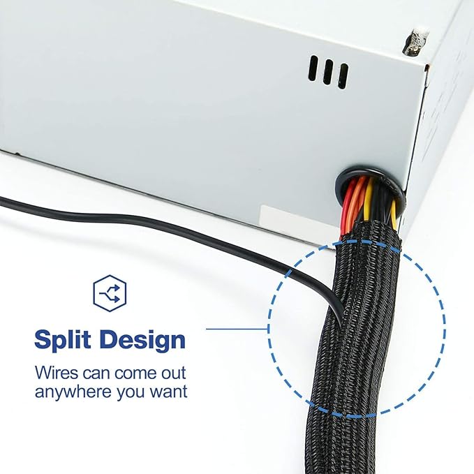 QCSIW 25ft – 1" Split Braided Cable Sleeve – Self-Wrapping Wire Loom Cord - Image 9