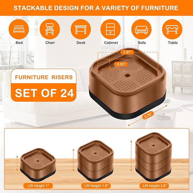 shouwuhho 24 Pack Furniture Risers Adjustable Bed Risers Heavy Duty Lifts - Image 2