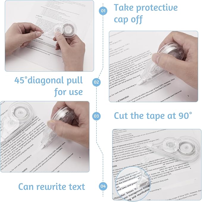 JEFURE 4 Pcs Correction Tape, 39.4 Ft White Wrong Out Tear-Resistant Bulk - Image 4