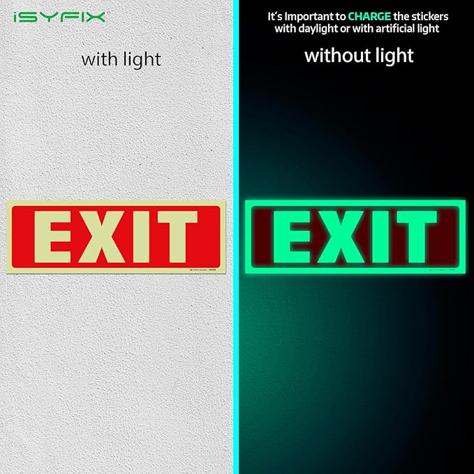 iSYFIX Exit Glow in the Dark Sign Stickers – 12 Pack 12x4 Inch – - Image 2
