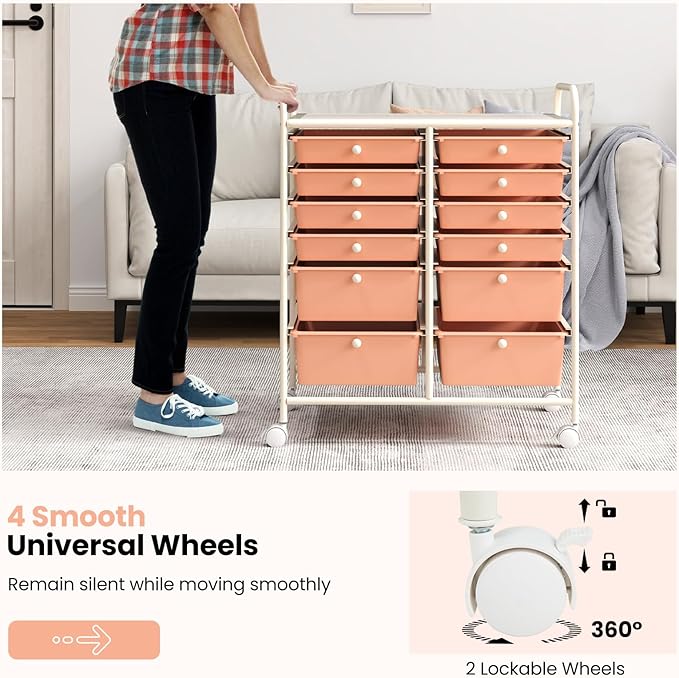 LDAILY 12 Drawer Rolling Storage Cart, Craft Cart Organizer on Wheels w/Metal - Image 6