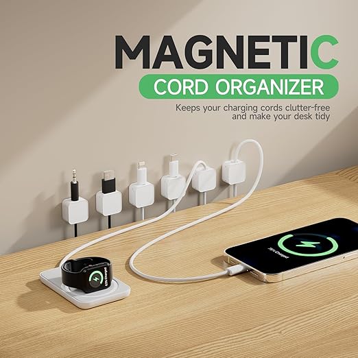 12 White Magnetic Cable Clips, Under Desk Cable Management, Cord Holder - Image 2