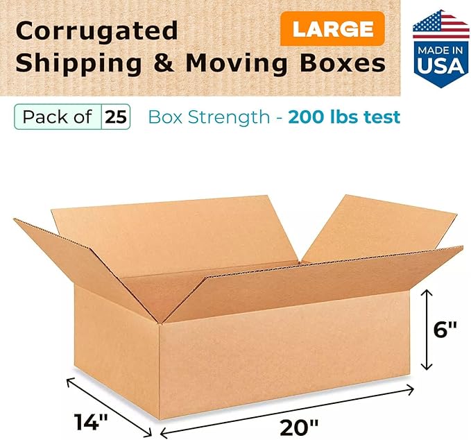 Large Shipping & Moving Boxes 20"L x 14"W x 6"H - Image 2