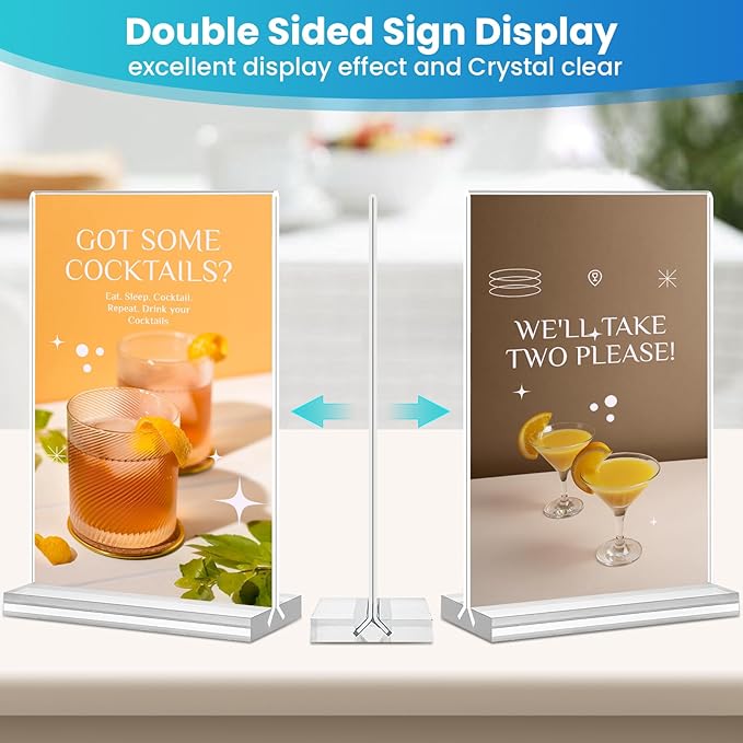 Acrylic Sign Holder 4x6, 24 Pack Clear Table Menu Vertical Clear Table Double - Image 2