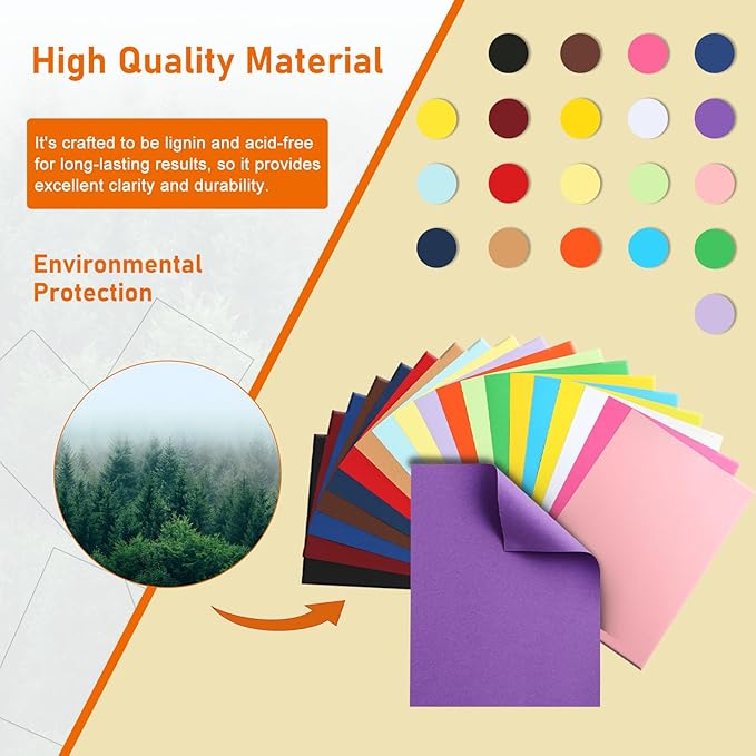 100 Sheets 20 Assorted Colors Cardstock 8.5 x 11 Craft Paper, 200gsm/75lb - Image 5