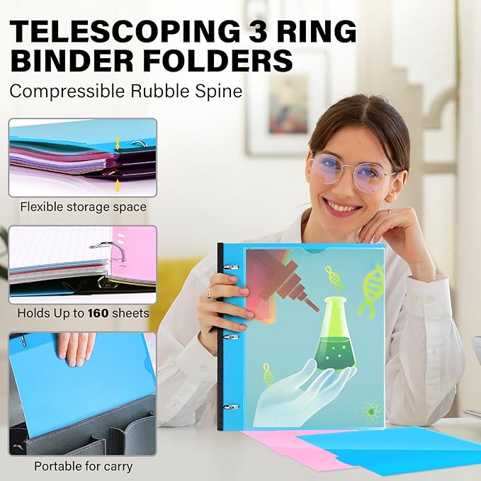 MAKHISTORY Telescoping 3 Ring Binder-12PCS, Flexible Binder - Image 2