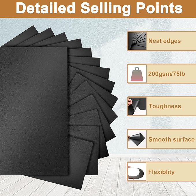 Silunkia 100 Sheets Black Shimmer Cardstock 8.5 x 11 Crafts Paper, 75lb Thick - Image 3
