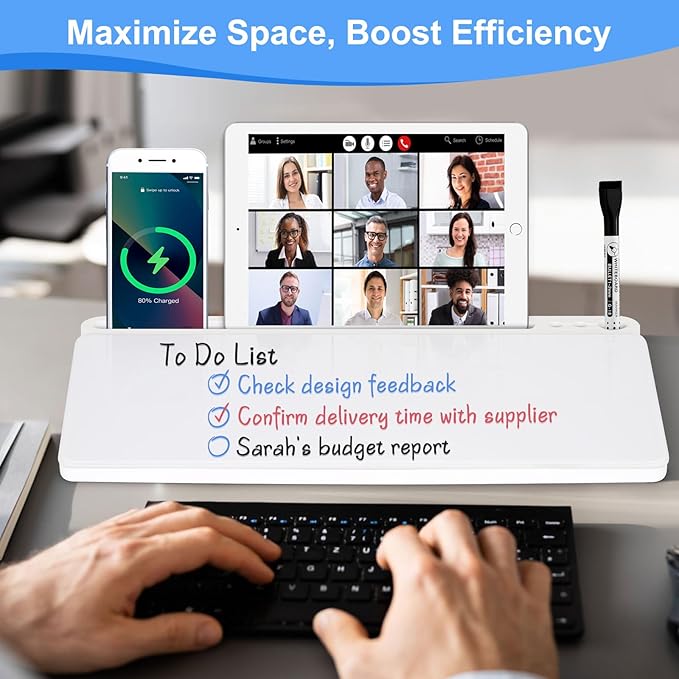 Desktop Glass Whiteboard with Storage, Desk White Board with Computer Keyboard - Image 2