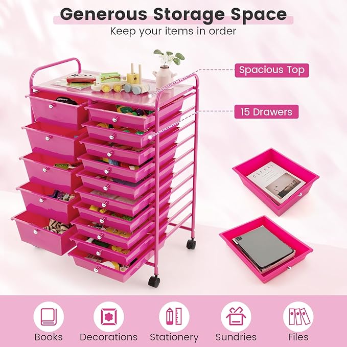GOFLAME 15-Drawer Rolling Storage Cart, Craft Storage Cart - Image 4