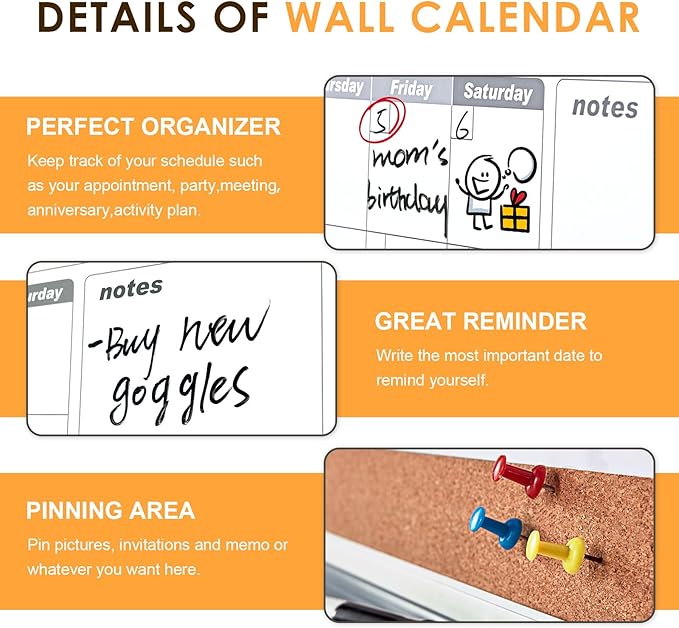 MAKELLO Dry Erase Calendar for Wall 36" x 24", Large Calendar Whiteboard - Image 8