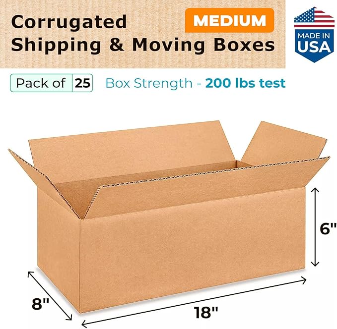 Medium Shipping & Moving Boxes 18"L x 8"W x 6"H - Image 2