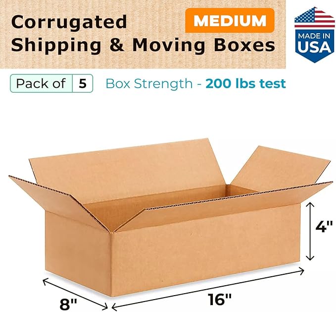 IDL Packaging - B-1684-5 Small Corrugated Shipping Boxes 16"L x 8”W x 4"H - - Image 2