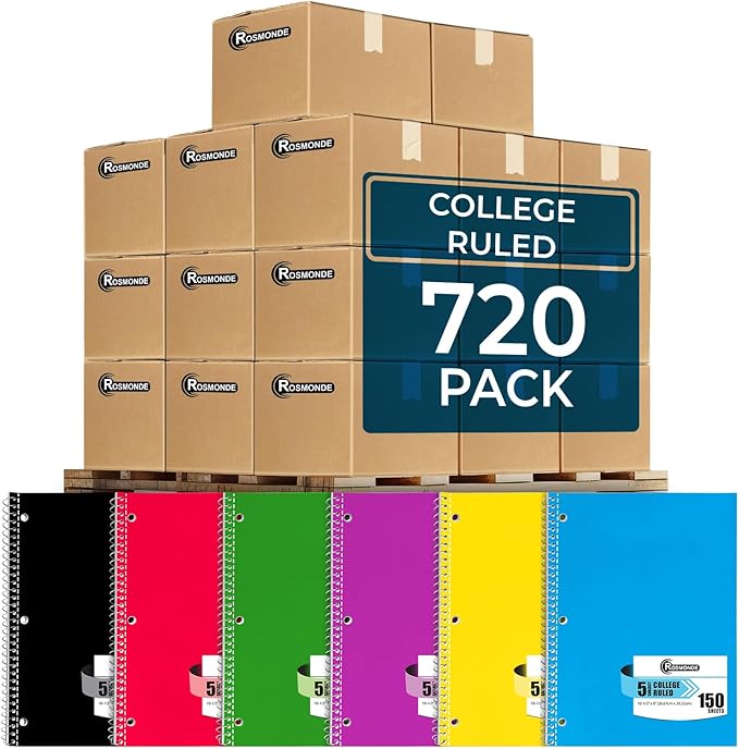 Rosmonde 720 Packs 5 Subject Notebooks, Spiral Notebook Bulk, College Ruled by Rosmonde